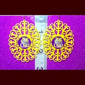 Metal Heart Cut Golden Yellow LSU Tigers earrings